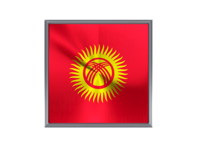 Square metal button. Download flag icon of Kyrgyzstan at PNG format