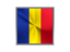 Romania. Square metal button. Download icon.