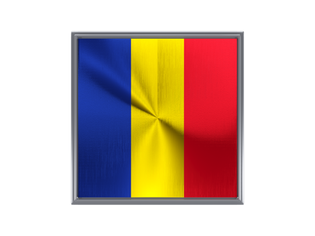 Square metal button. Download flag icon of Romania at PNG format