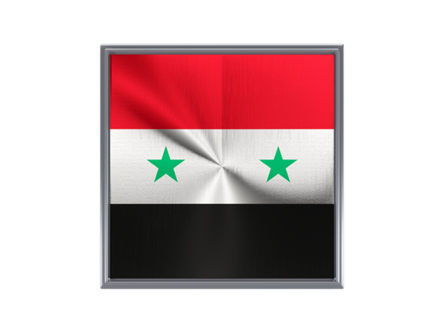 Square metal button. Download flag icon of Syria at PNG format