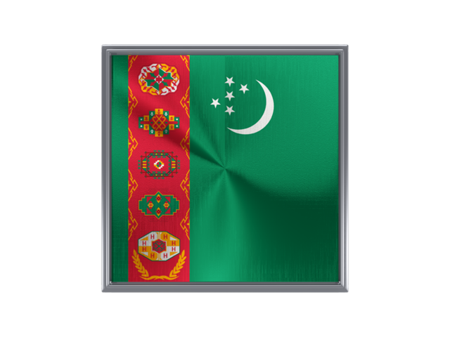 Square metal button. Download flag icon of Turkmenistan at PNG format