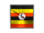 Uganda. Square metal button. Download icon.