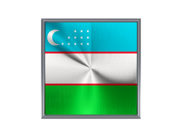 Square metal button. Download flag icon of Uzbekistan at PNG format