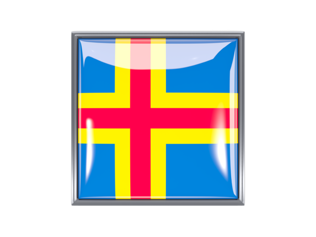 Metal framed square icon. Download flag icon of Aland Islands at PNG format