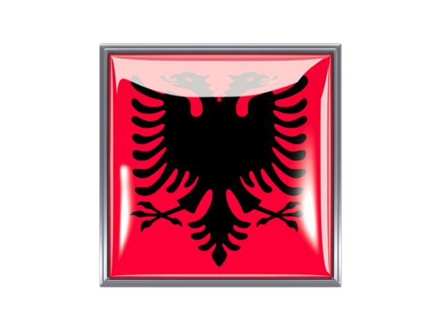 Metal framed square icon. Download flag icon of Albania at PNG format