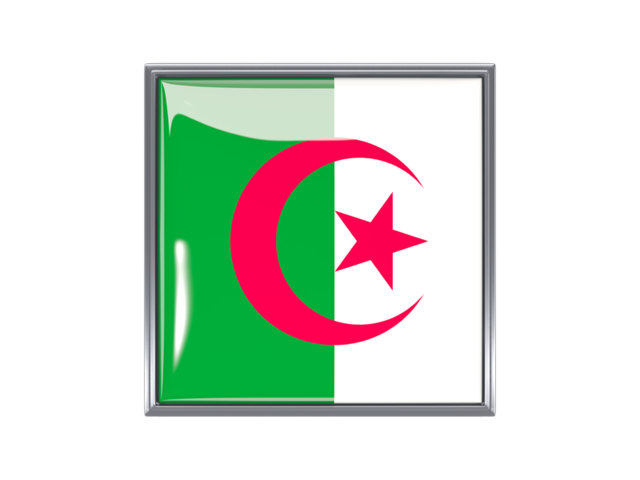 Metal framed square icon. Download flag icon of Algeria at PNG format