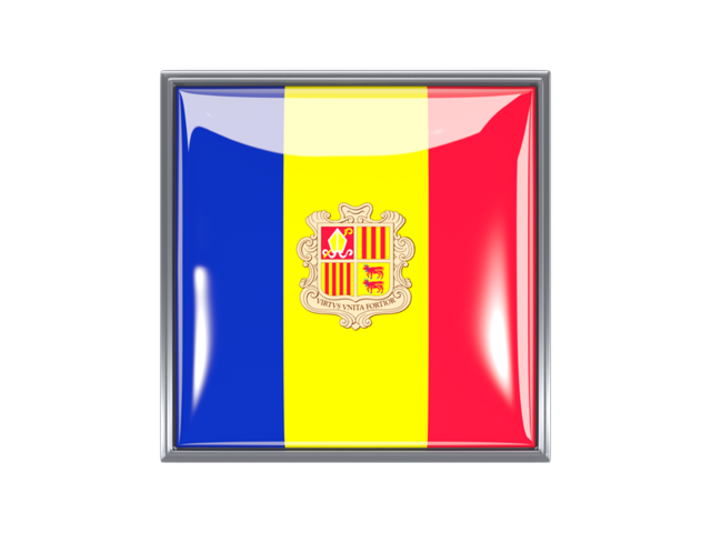 Metal framed square icon. Download flag icon of Andorra at PNG format