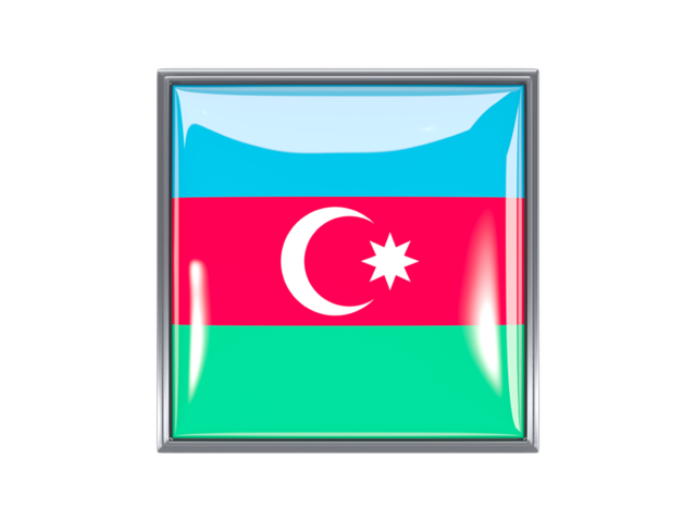 Metal framed square icon. Download flag icon of Azerbaijan at PNG format