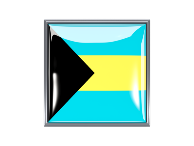 Квадратная иконка с металлической рамкой. Скачать флаг. Багамские Острова