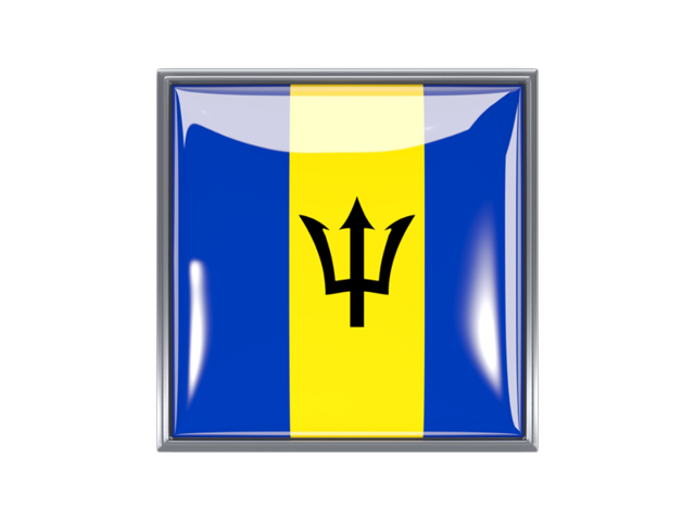 Квадратная иконка с металлической рамкой. Скачать флаг. Барбадос