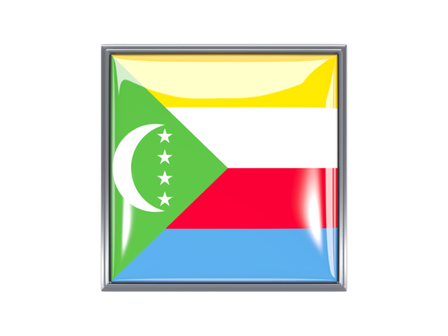 Metal framed square icon. Download flag icon of Comoros at PNG format