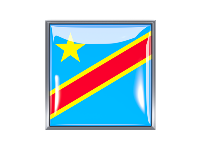 Квадратная иконка с металлической рамкой. Скачать флаг. Демократическая Республика Конго