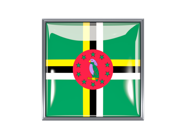Metal framed square icon. Download flag icon of Dominica at PNG format