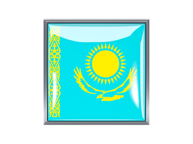 Metal framed square icon. Download flag icon of Kazakhstan at PNG format