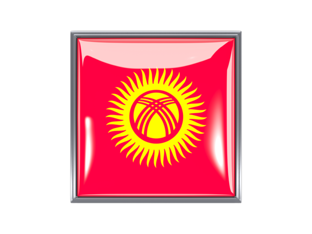 Metal framed square icon. Download flag icon of Kyrgyzstan at PNG format