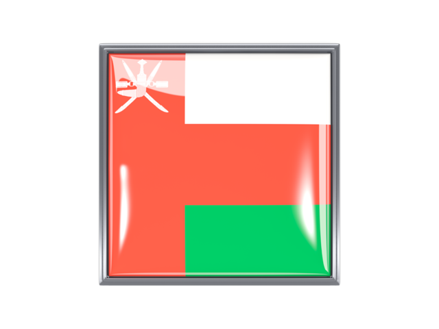 Metal framed square icon. Download flag icon of Oman at PNG format