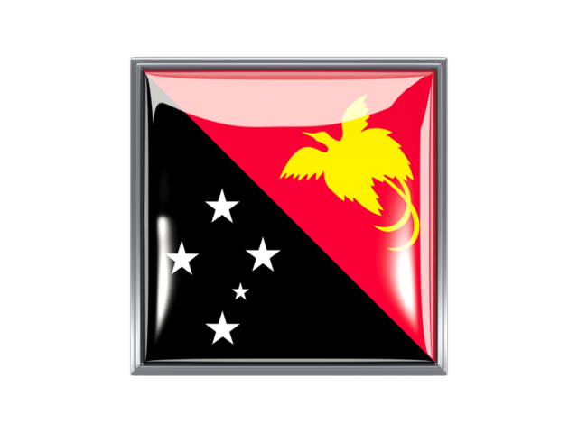 Квадратная иконка с металлической рамкой. Скачать флаг. Папуа — Новая Гвинея