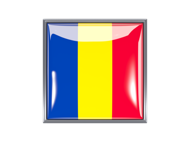 Metal framed square icon. Download flag icon of Romania at PNG format