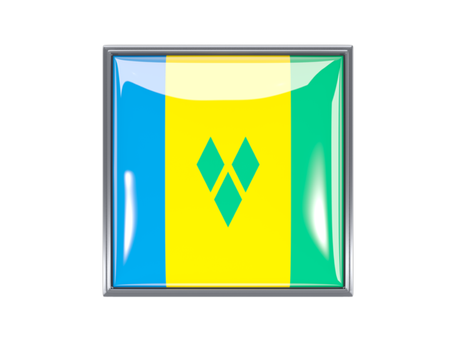 Квадратная иконка с металлической рамкой. Скачать флаг. Сент-Винсент и Гренадины