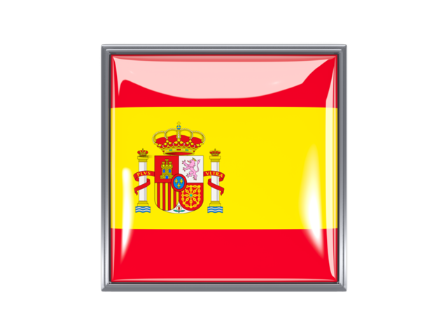Metal framed square icon. Download flag icon of Spain at PNG format