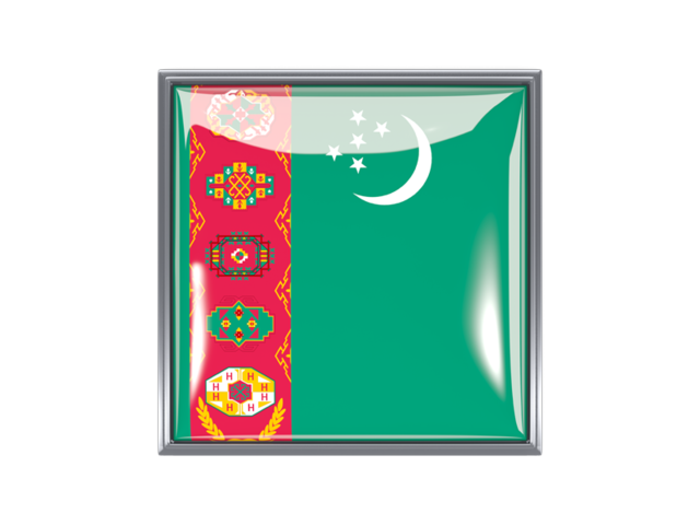 Metal framed square icon. Download flag icon of Turkmenistan at PNG format