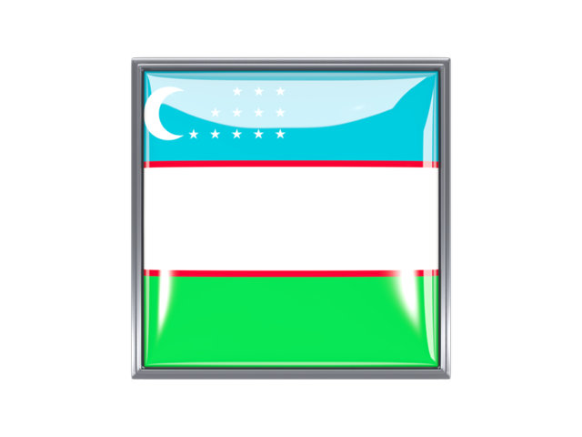 Metal framed square icon. Download flag icon of Uzbekistan at PNG format