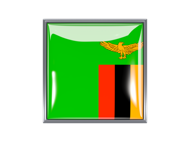 Metal framed square icon. Download flag icon of Zambia at PNG format