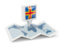 Aland Islands. Square pin with map. Download icon.