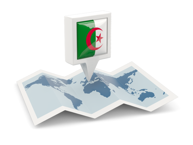 Square pin with map. Download flag icon of Algeria at PNG format