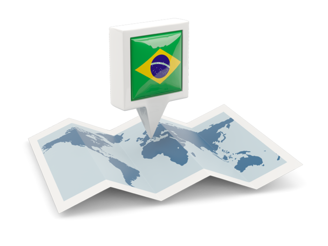 Square Pin With Map Illustration Of Flag Of Brazil