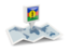 New Caledonia. Square pin with map. Download icon.