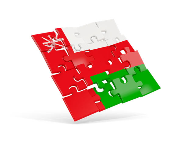 Square puzzle flag. Download flag icon of Oman at PNG format