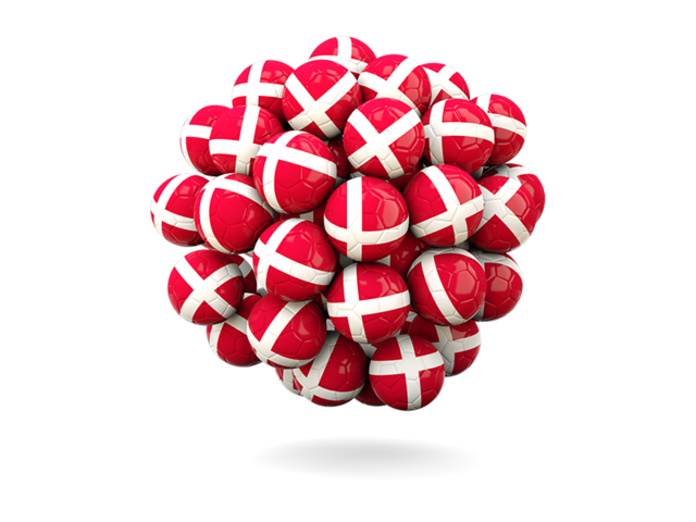 Куча футбольных мячей. Скачать флаг. Дания