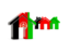 Afghanistan. Three houses with flag. Download icon.