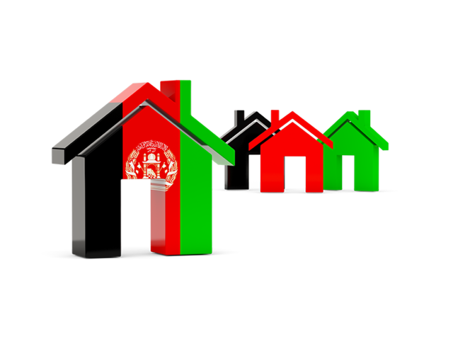 Three houses with flag. Download flag icon of Afghanistan at PNG format