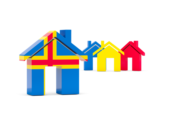 Three houses with flag. Download flag icon of Aland Islands at PNG format