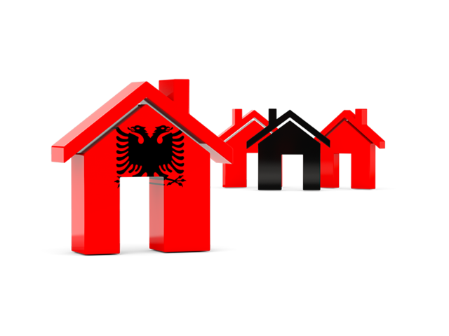 Three houses with flag. Download flag icon of Albania at PNG format