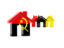 Angola. Three houses with flag. Download icon.