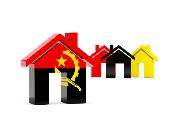 Three houses with flag. Download flag icon of Angola at PNG format