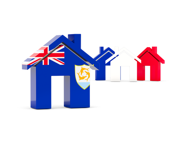 Three houses with flag. Download flag icon of Anguilla at PNG format