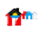 Antigua and Barbuda. Three houses with flag. Download icon.