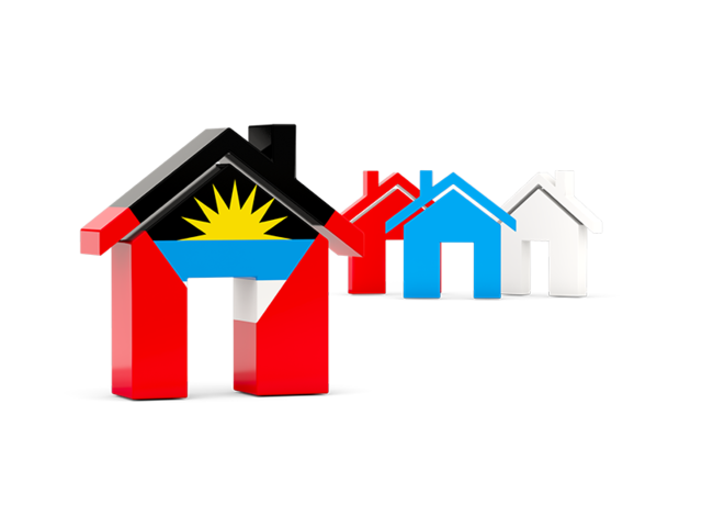 Three houses with flag. Download flag icon of Antigua and Barbuda at PNG format