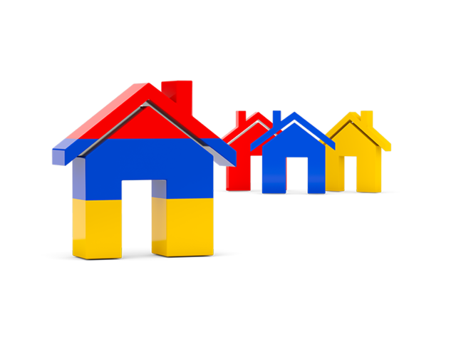 Three houses with flag. Download flag icon of Armenia at PNG format
