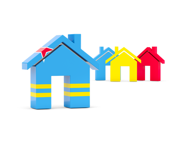 Three houses with flag. Download flag icon of Aruba at PNG format