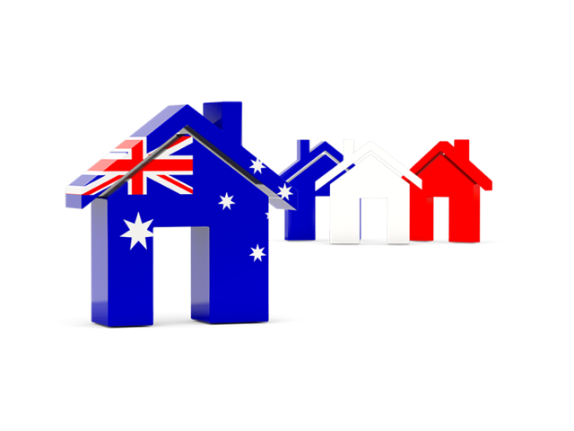 Три домика с флагом. Скачать флаг. Австралийский Союз
