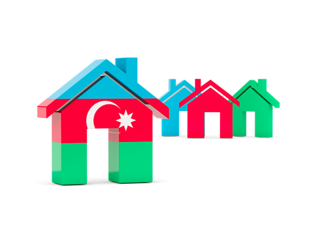 Three houses with flag. Download flag icon of Azerbaijan at PNG format
