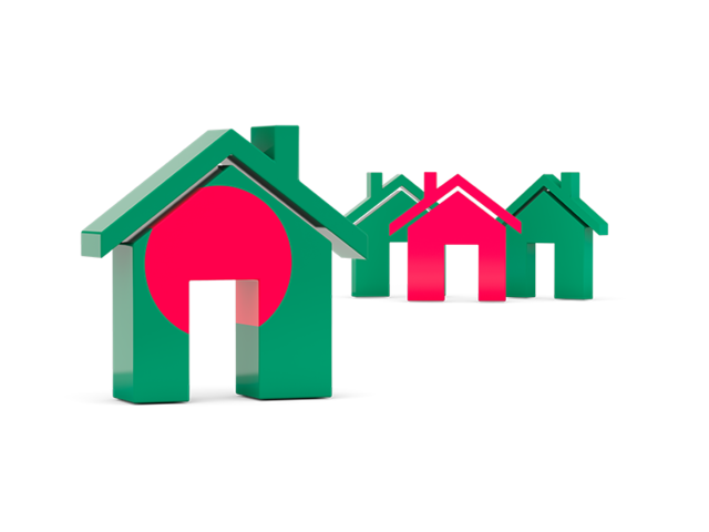 Three houses with flag. Download flag icon of Bangladesh at PNG format