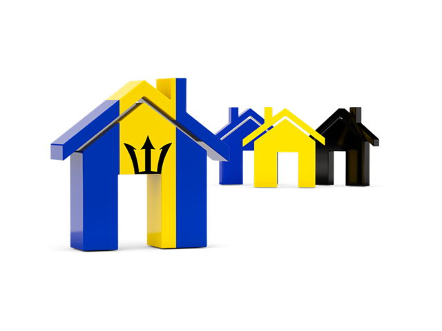 Three houses with flag. Download flag icon of Barbados at PNG format