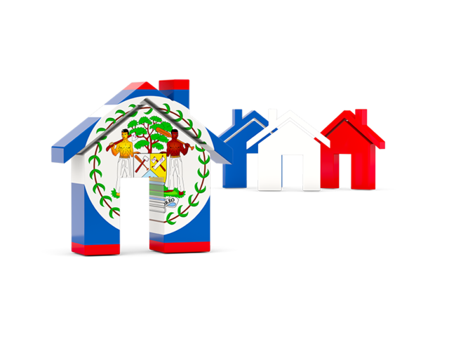 Three houses with flag. Download flag icon of Belize at PNG format