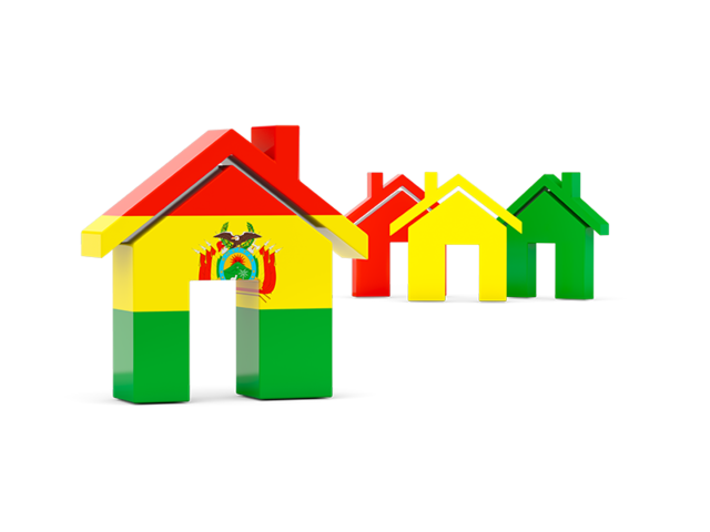 Three houses with flag. Download flag icon of Bolivia at PNG format